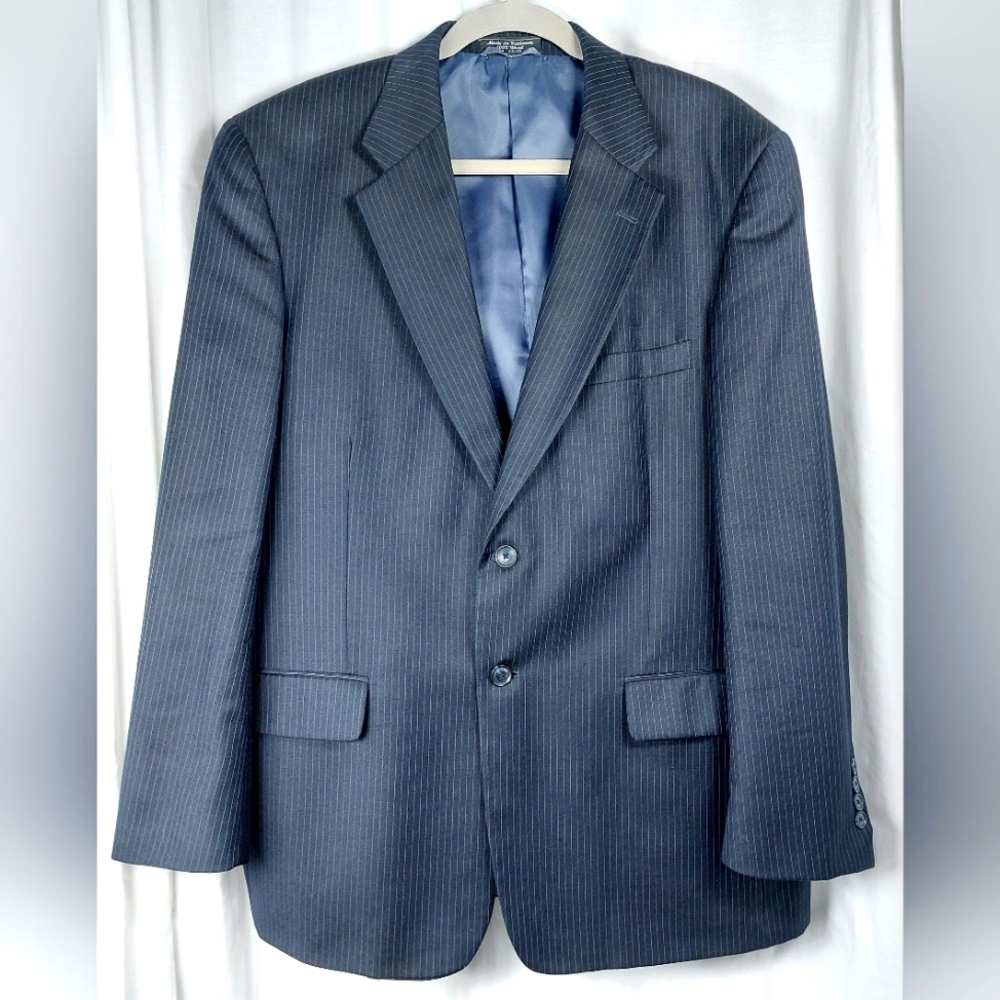 Saddlebred Performance Suit Jacket Navy Pinstripe 44R 100% Wool